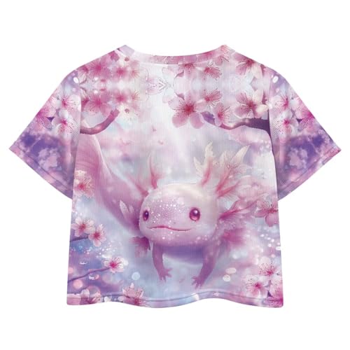 Girls Crop Tops Short Sleeve Summer T Shirt Crewneck Drop Shoulder Shirts Tee Size 2XS-L3