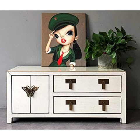 Opium Outlet TV Kommode Sideboard Schrank Lowboard chinesisch asiatisch orientalisch Vintage Weiss beige Creme Cover