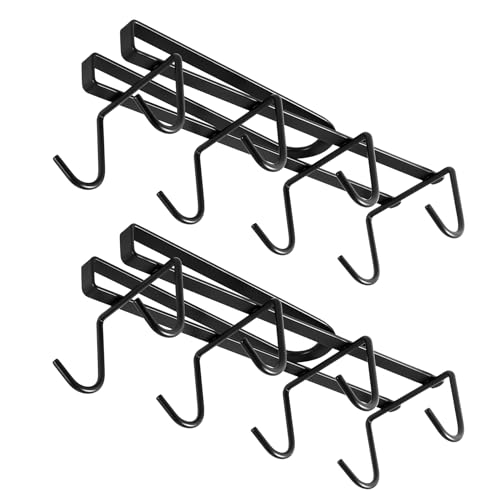 Dovhmoh 2 Pcs Mug Holders Mug Rack Under Cabinet with 8 Hooks Under Shelf Cup Holder & Hanger Black Mug Storage for Cupboard Kitchen Cabinet Storage Mug Cup Hanging