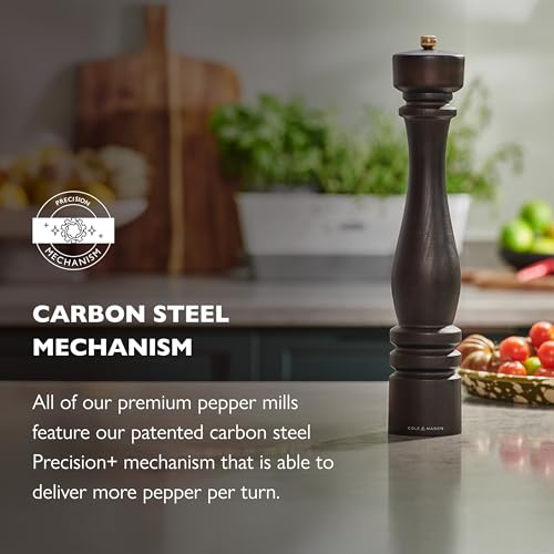 Cole & Mason H233083 London Młynek do pieprzu z drewna czekoladowego Precision+ Mechanizm węglowy młynek do pieprzu z regulowanym mieleniem Drewno bukowe 400 mm