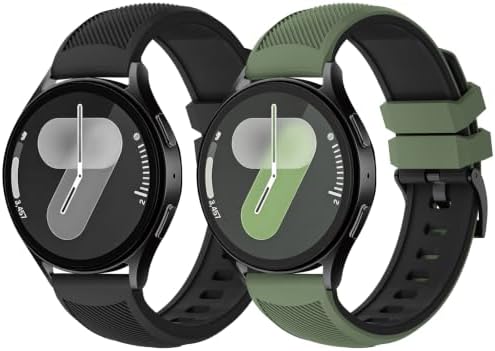 Fullmosa 2 Pack Silicone Watch Bands 20mm 22mm Quick Release Watch Straps for Men Women, Soft Rubber Replacement Band Compatible with Garmin Seiko Samsung Galaxy with Stainless Steel Buckle, Includes Spring Bar Tool,20mm,Black/Black-Army Green/Black Buckle