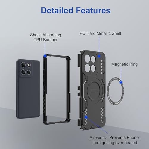 Image of Zapcase Back Case Cover for Motorola G86 Power 5G | Magnetic Case with Built-in Metal Ring | Supports MagSafe Charger, Wallet & Car Mount | Shockproof Hybrid PC + TPU | Black