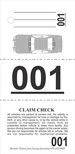 Valet Parking Tickets (1000) - Vehicle Claim Tags with Car