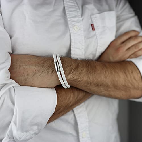 Globi Leather Bracelet For Men | Genuine Wrap Braided Leather Cuff Bangle Bracelet With Magnetic Stainless Steel Clasp For Men/Women (White, 7) #TOP5