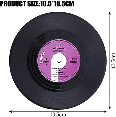 Litensh 6pcs Retro CD Vinyl Record Coasters, Non-Slip Rubber Drink Mats Coaster Record Insulated Round Tea Coffee Cup Drinks Mats Tabletop Protection Prevents Slipping Holder