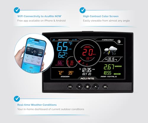 Image of AcuRite Iris (5-in-1) Home Weather Station with Direct-to-Wi-Fi Wireless Display and Alerts for Remote Monitoring Indoor /Outdoor Temperature and Humidity with Wind Speed /Direction (01544M)
