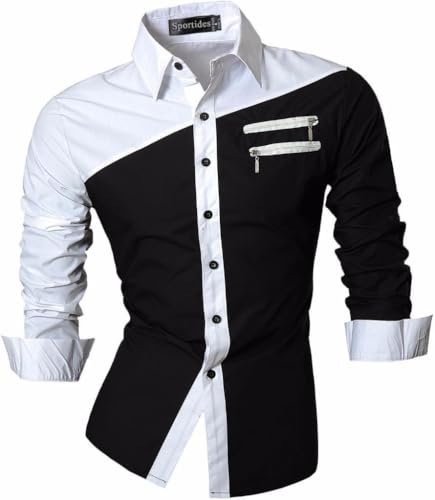 Image of jeansian Men's Long Sleeve Casual Button Down Dress Shirt Slim Fit 8371_Black_XL