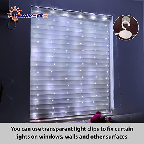 HXWEIYE White Short Curtain Lights for Small Window, 3.3x5Ft 8 Mode Fairy Light with Timer & 8 Hooks for Bedroom, Battery Powered 96Led String Light for Indoor Weddings Party Garden Decor