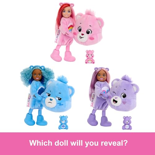 Barbie Cutie Reveal Chelsea Doll & Accessories, Care Bears Series, Small Doll with Plush Costume & 6 Surprises (Styles May Vary), JCN97