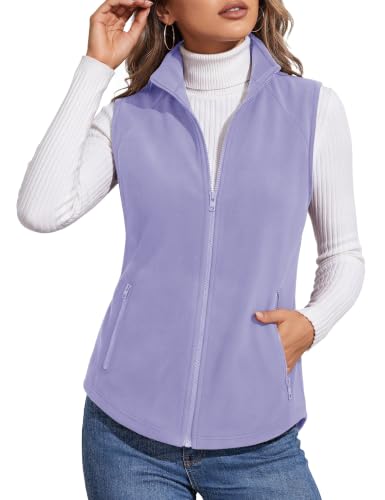 MAGCOMSEN Sleeveless Jacket Women Lightweight Polar Fleece Zip Up Outdoor Vests Outerwear Soft Warm Vests Purple L