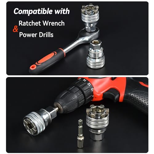 Hamind Upgraded Adjustable Universal Socket Wrench Tool, Multi-Function 10mm-19mm Universal Socket, Manual Socket Wrench Adjustable Sleeve for 3/8\" Drive Ratchet, Torque Wrench & Power Drill