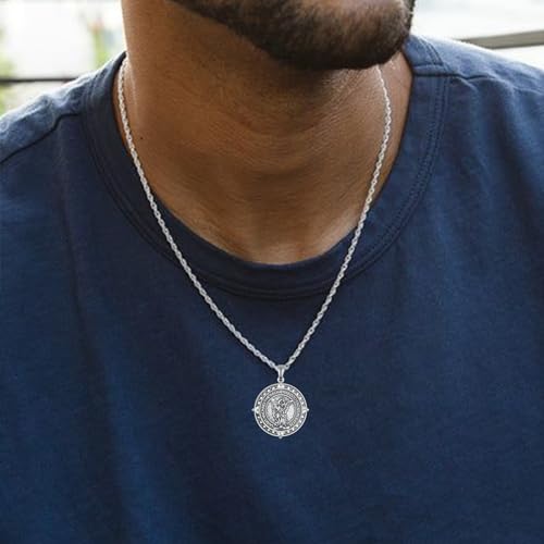 TYSO St Michael Necklace for Men 925 Sterling Silver Archangel Saint Michael Pendant Necklace Compass St Michael Necklace Protect Us Medal Amulet Religious Jewelry Gifts for Men4