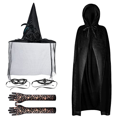 KERANEET Hexenkostüm Set Damen - Komplettset Mit Hut, Umhang & Perücke Für Halloween