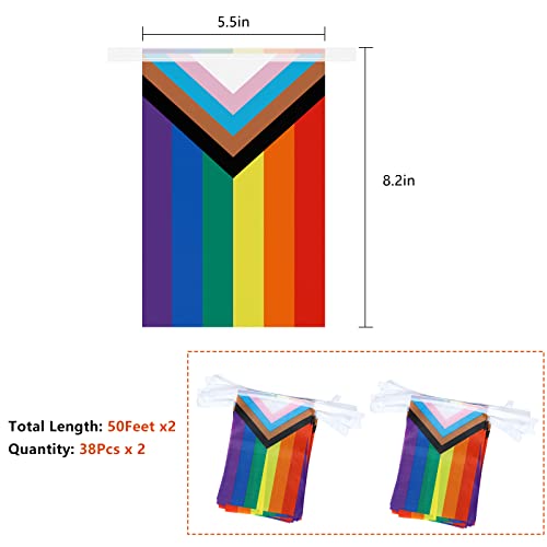 Progress Rainbow Pride Flag Banner String Small Rainbow Gay Lgbt Pennant Flag Pride Accessories For Rainbow Festival And Pride Party Decorations (100Feet/76Pcs) #TOP1