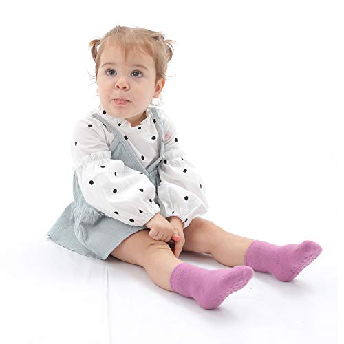 Epeius Baby Thermal Socks Toddler Girls Soft Thick Warm Crew Socks With Grip Brushing Inside Non-Skid/Slip Socks 5 Pair Pack,Black/Blue/Red/Purple/Violet,2-4 Years #TOP3