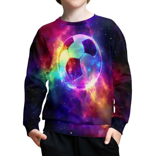 HUIACONG Neon Starry Soccer Boys Sweatshirts for 6-7 T Kids Long Sleeve Shirt Neon Galaxy Football Child Sweater Fahsion Teenger Fall Pullover Young Thin Breathable Athletic Tops3