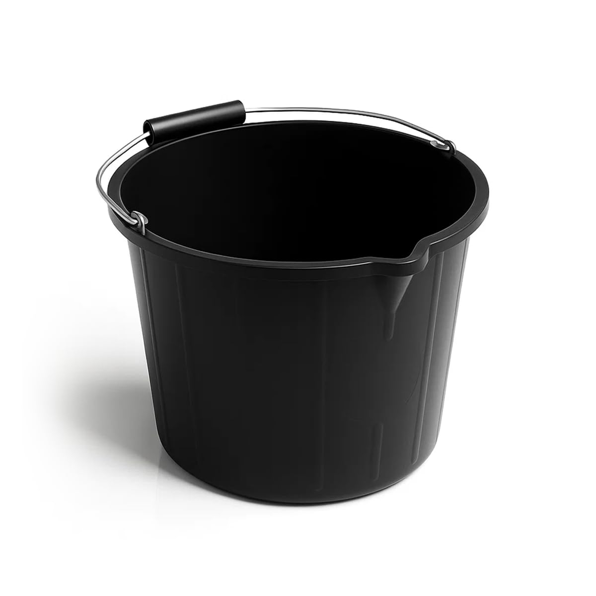Black Builders Bucket - 14 Liters / 3 Gallon Water Storage Heavy Duty Plastic Bucket Metal Handle & Pouring Spout - Ideal For Home, Garden, and Other Work