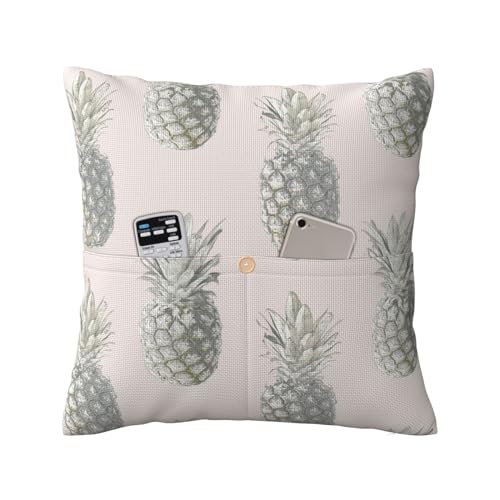 AAPIKA Jolie taie d'oreiller en lin imprimé ananas avec poche 40 x 40 cm - Housse de coussin carrée douce et moderne - 1 pièce