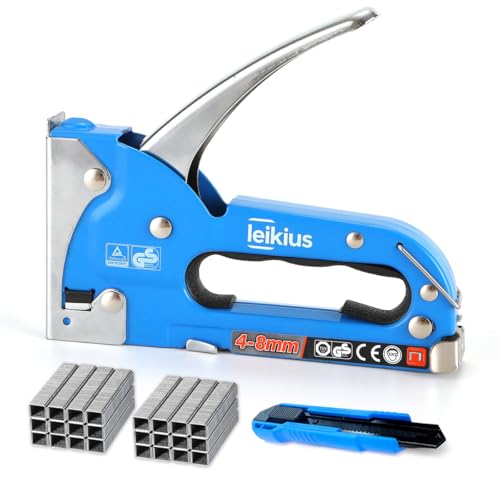 Leikius Upholstery Staple Gun for Wood, Crafts, Carpentry, Decoration DIY, High Qulity Stapler Gun, with 1 Knife, 2400Pcs Staples for Upholstery, Fixing Material, Decoration, Carpentry, Furniture