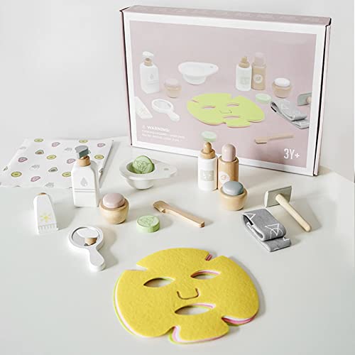 Juego de Juguetes de Maquillaje de Madera, Juego de Salón para Niñas, Juego de Maquillaje de Madera con Máscara, Banda para el Cabello, Rascador, Loción de Espejo, Cortador de
