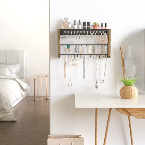 image for J JACKCUBE DESIGN Rustic Wood Wall Mount Jewelry Organizer with Metal 