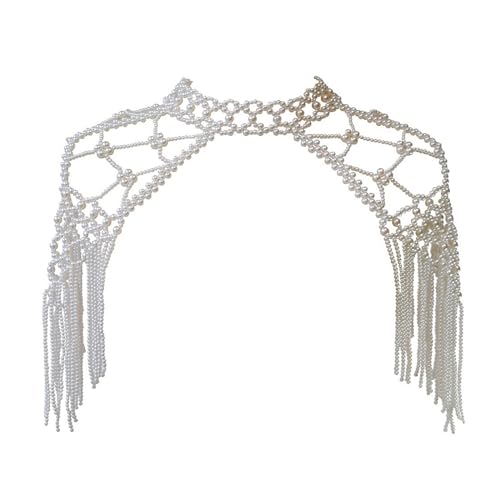 Elegant Pearl Shawl for Wedding Dress Fashion Shoulder Chain for Cheongsam Summer Shoulder Wrap for Formal Party, White