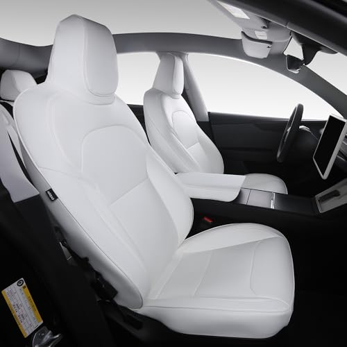 SUIYIO Custom Fit Seat Covers for 2025 2026 Tesla Model Y Juniper (5-Seater) - Ventilated Seats & Rear Screen Compatible - Nappa Leather Full Set Car Seat Protectors (White Model Y 2025)