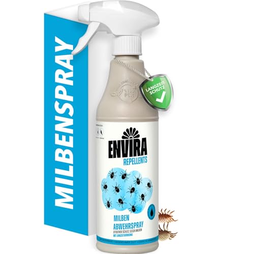Envira Milbenspray 500 ml – Effektives Mittel gegen Hausstaubmilben – Langzeitwirkung gegen alle Arten von Milben – Milbenschutz für Matratzen, Bett & Wohnung - Geruchsarm