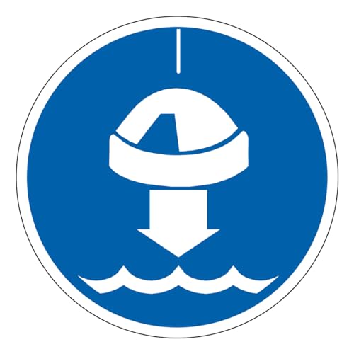GRAVURE CONCEPT - M217 - Baisser le radeau de sauvetage à l'eau - Panneau et Signalétique d'obligation - Dimensions au choix - Norme ISO 7010