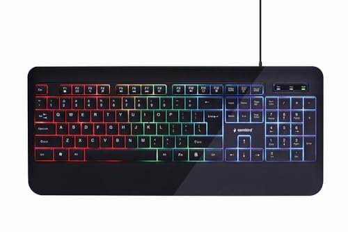 Gembird Clavier multimédia rétroéclairé « Rainbow », Noir, Design américain, Marque