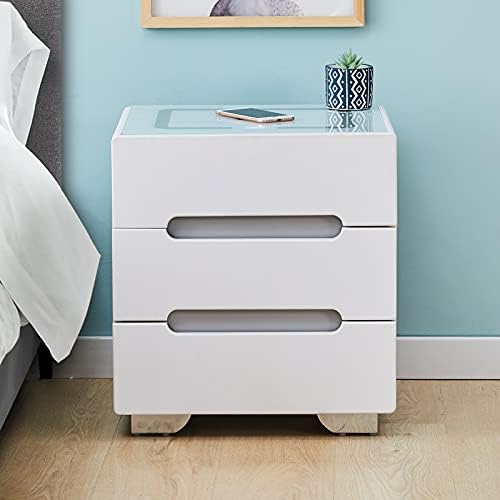 LEMROE Bedside Table with Smart Wireless Charger Nightstand with 3 Drawers Bedroom Cabinet with Adjustable LED Light Home Bedroom Furniture (3 drawers, White)