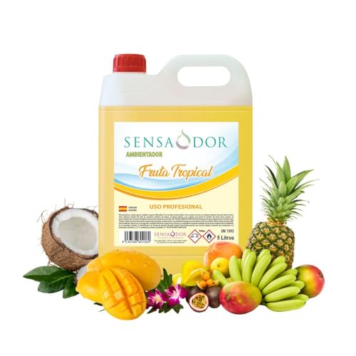 Ambientador SENSAODOR, 5 Litros, Amarillo, Garrafa, Profesional, Empresas, Negocio, Limpieza, Neutralizador, Quitaolor, Buen olor, Aromatizador (Fruta Tropical)