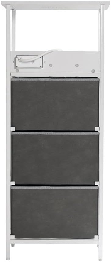 Pemberly Row 3-Drawer Nightstand with USB & Outlet Charging Station, Gray Drawers/White Frame, 15.75" W x 10.75" D x 37.75" H, Engineered Wood, Powder-Coated Metal, Versatile Bedside Table or Dresser