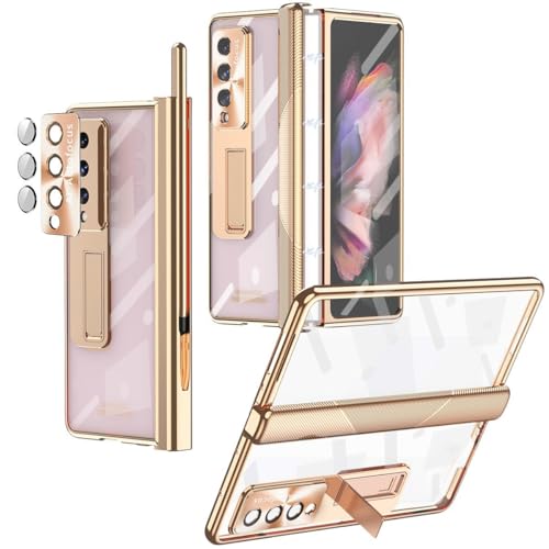 Coque Samsung Galaxy Z Fold 7 rigide dorée à rabat support magnétique