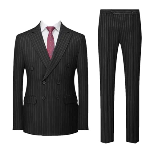 Mens Stripe Double Breasted Suit Two Piece Jacket and Pants Wedding Business Formal Outfit