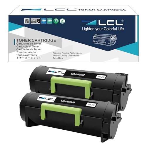 LCL Cartucho de tóner Compatible 60F2000 60F000G 600G 602 (2Negro) Reemplazo para Lexmark MX310dn MX410de MX510de MX511dte MX511dhe MX511de MX610dw MX611de MX611dhe MX611dte