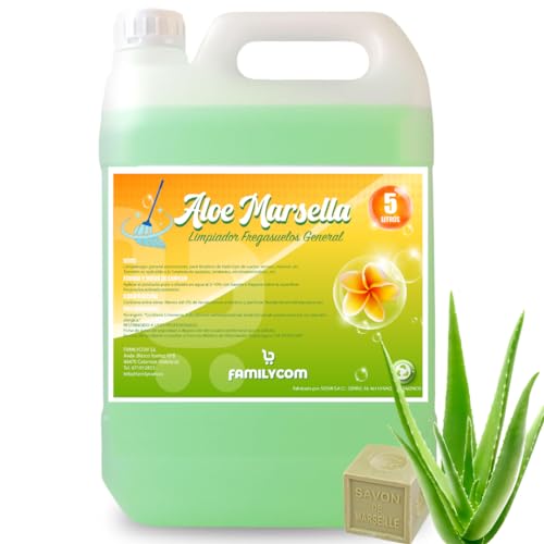 FAMILYCOM. Fregasuelos Concentrado. Fregasuelos Perfumado duradero. PH Neutro. Aroma Aloe Marsella y Pasión. 5 Litros (Aloe Marsella)