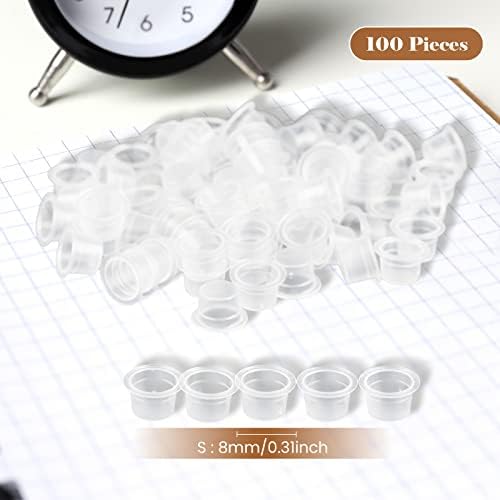 Greoer Tattoo Ink Cups, 100 Pieces Tattoo Ink Pots, Pigment Ink Caps, Ink Cups Disposable, Plastic Ink Containers for Ink Pigment Cups Small Size 8MM