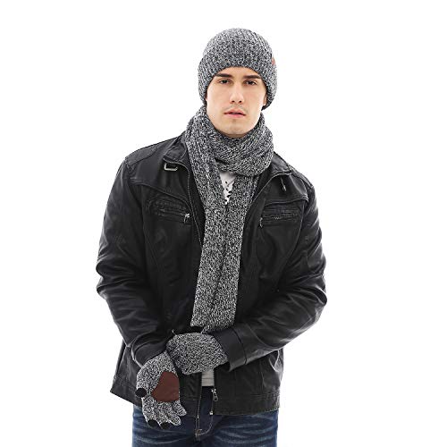 Men & Women Winter Knit Hat Beanie Long Scarf Touchscreen Gloves Set Skull Cap Neck Warmer Gloves Set With Fleece Lined Gray #TOP5