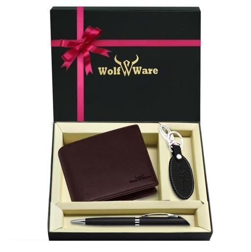 WOLFWARE RFID Protected 100% Genuine Leather Gift Hamper for Men | Leather Wallet for Men's | Wallets Branded | Wallets for Men (Lee-on Black),Leather Wallet Combo for Men-image-47