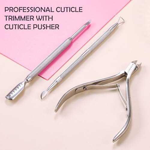 Makartt Nagelhautzange mit nagelhautentferner - 3 Pcs Silver Cuticle Remover Tool, Professionelle nagelhautschere set mit Edelstahl Nagelhautzange, Doppelend Nagelhautschieber und Nagelschaber