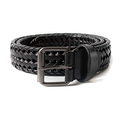 Men Braided Woven Genuine Leather Belt Brown2