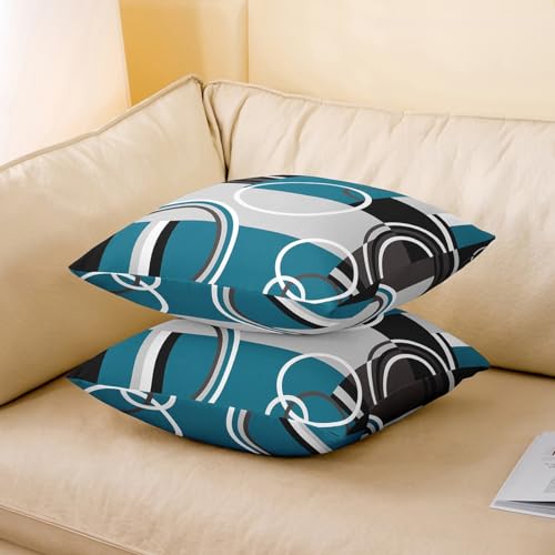 Modern Turquoise Throw Pillow Covers Modern Gray Black Blue Stripes Geometric Cushion Covers 20x20 Set of 4 Retro Circle Swirls Abstract Texture Decorative Pillow Covers For Home Sofa Couch