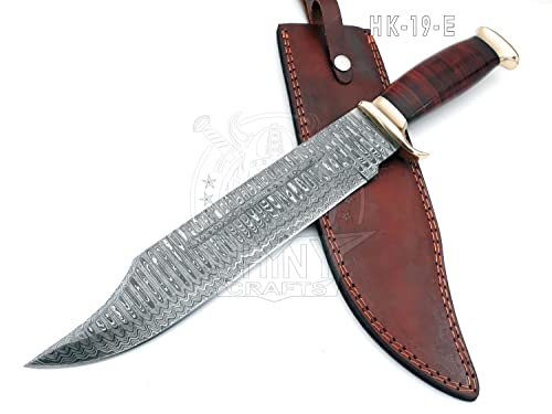 Shiny Crafts | 18" Large Handmade Forged Crocodile Dundee Knife, Fixed Blade Knife, Full Tang Bowie Knife, Damascus Hunting Knife With Full Leather Spacer Handle , Camping Knife, Knife With Premium Leather Sheath (Hk-0019-E) #TOP2