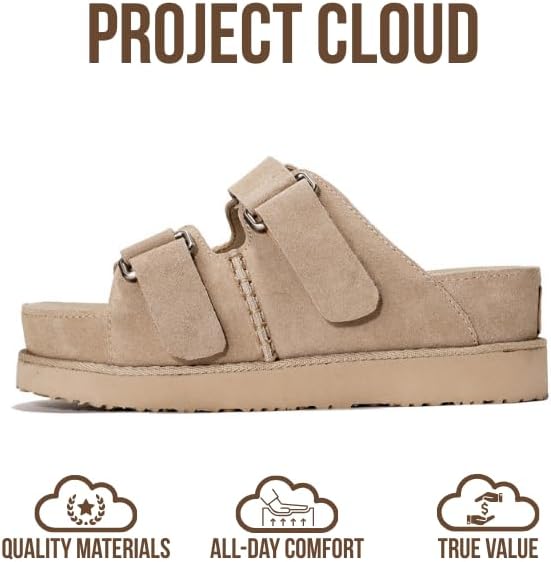 Project Cloud 100% Genuine Leather Sandals For Women - Platform Sandals Memory Foam Insole Non Slip Womens Sandals with adjustable straps - Wedge Sandals for Women 2026 (Silverstar) - Image 3