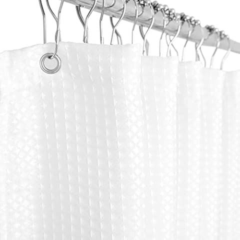Waffle Jacquard Shower Curtain Elegant Solid White Heavy Duty Bath Curtain with Hooks, Water Resistant and Machine Wash, 72"x72" Cover