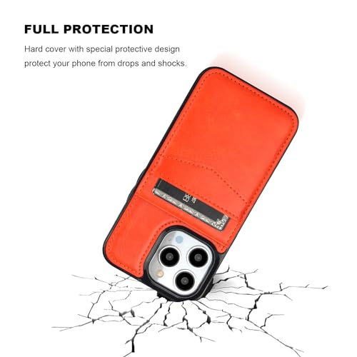 Image of KIHUWEY Compatible with iPhone 13 Pro Case Wallet with Credit Card Holder, Premium Leather Magnetic Clasp Kickstand Heavy Duty Protective Cover for iPhone 13 Pro 6.1 Inch (Orange)