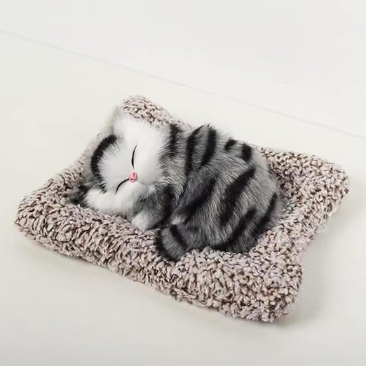 Image of Prezzie Hub Sleeping Cute Cat for Car Dashboard and Home Decor with Activated Carbon | Car Dashboard Soft Toy Sleeping Cat (Brown White) Big Size