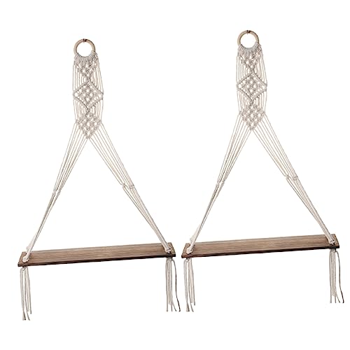 FONDOTIN 2 Piezas Estante de Almacenamiento Recto de tapicería estantes de Pared para Plantas Titulares estanterias almacenaje estanterias trastero Estante Colgante Estante de macramé Beige