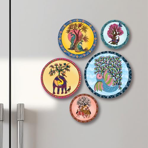 Image of RITUALISTIC Gondth Fridge Magnets | Metal & Non-breakable | Stylish Fridge Magnets Set | Gift Items for Women and Men | Home Decor Gift Items | Fridge Magnets Refrigerator Stylish | Pack of 5